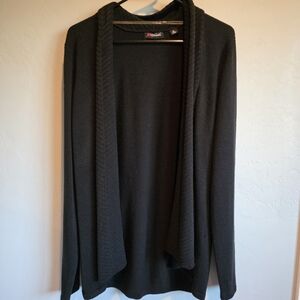 Dark Whimsigoth Black Cozy Long Sleeve Open Front Cardigan, XL